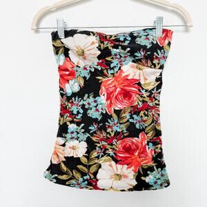 Y2K Wet Seal Tube Top‎ Strapless Floral Black Size M Retro Indie Sleaze Coquette